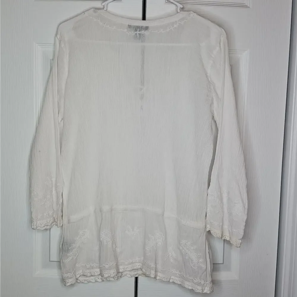 Lauren Ralph Lauren Cotton Peasant Embroidered Tunic Top Sz S